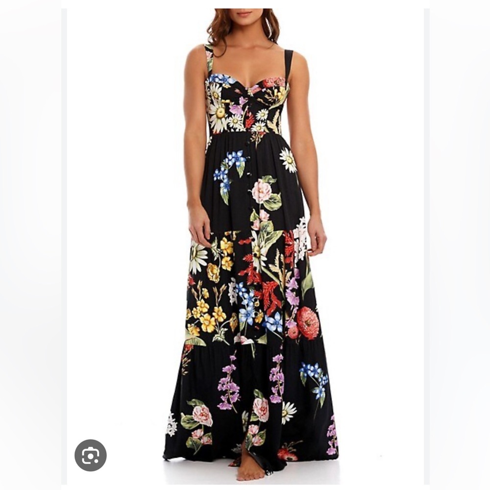 Black Floral Maxi Dress with Sweetheart Neckline